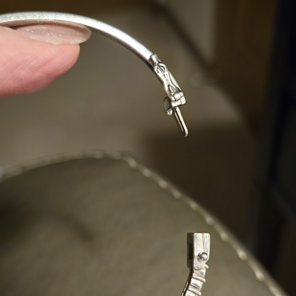 Rhodium plated sterling silver lab created diamond Bangle bracelet - Picture 5 of 10